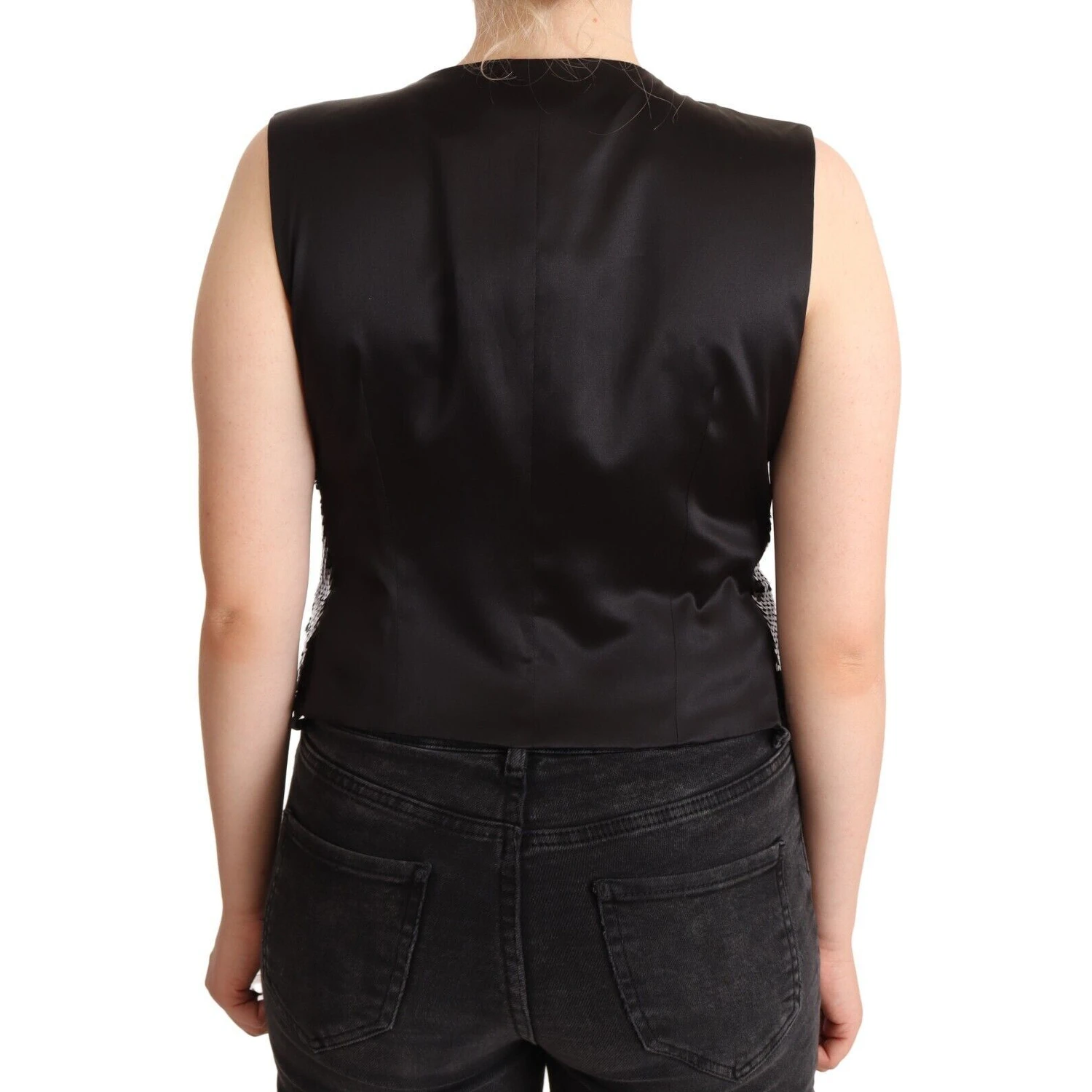 Black Sequin V-Neck Sleeveless Vest Tank Top