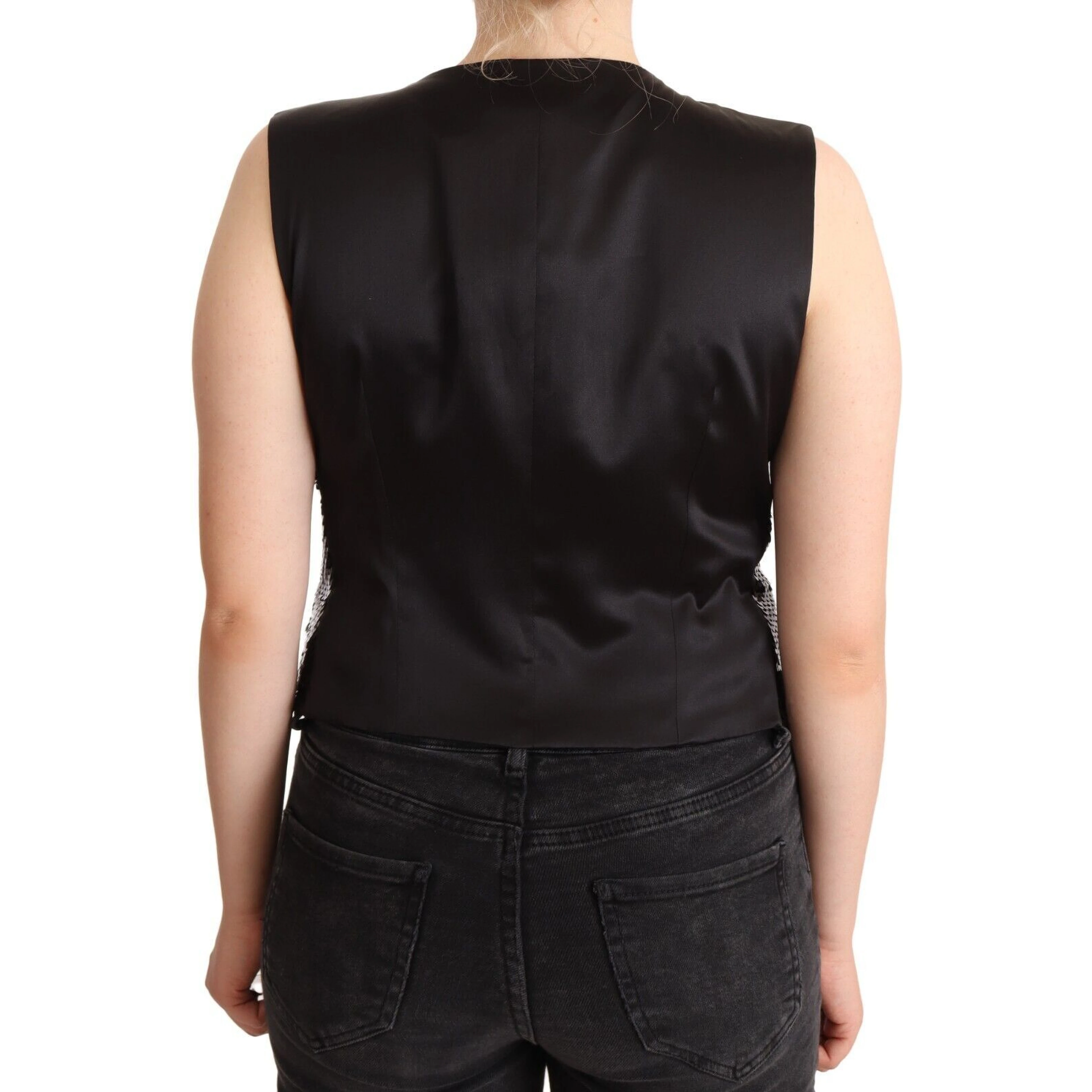 Black Sequin V-Neck Sleeveless Vest Tank Top