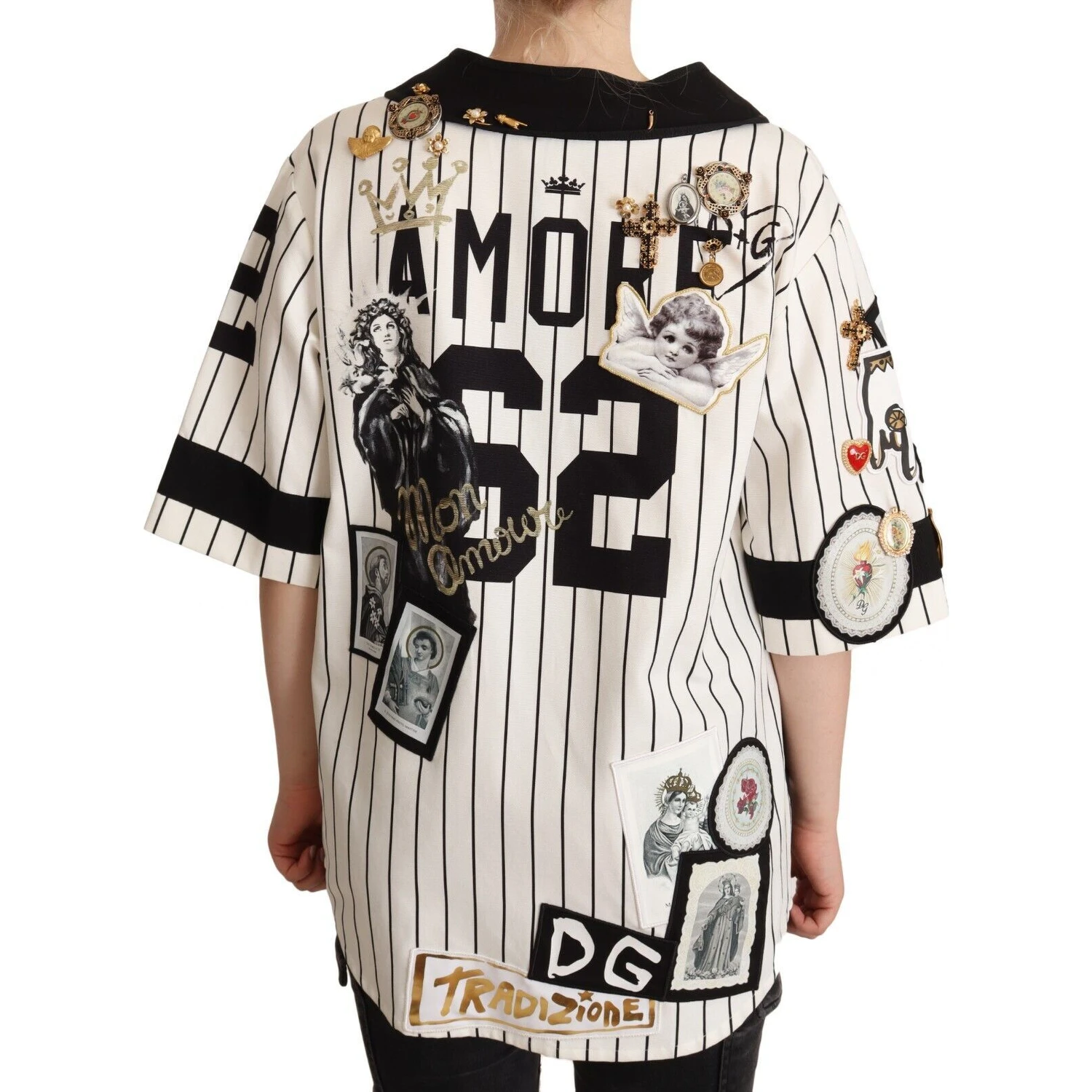 White Cotton Crystal Charms Amore Shirt