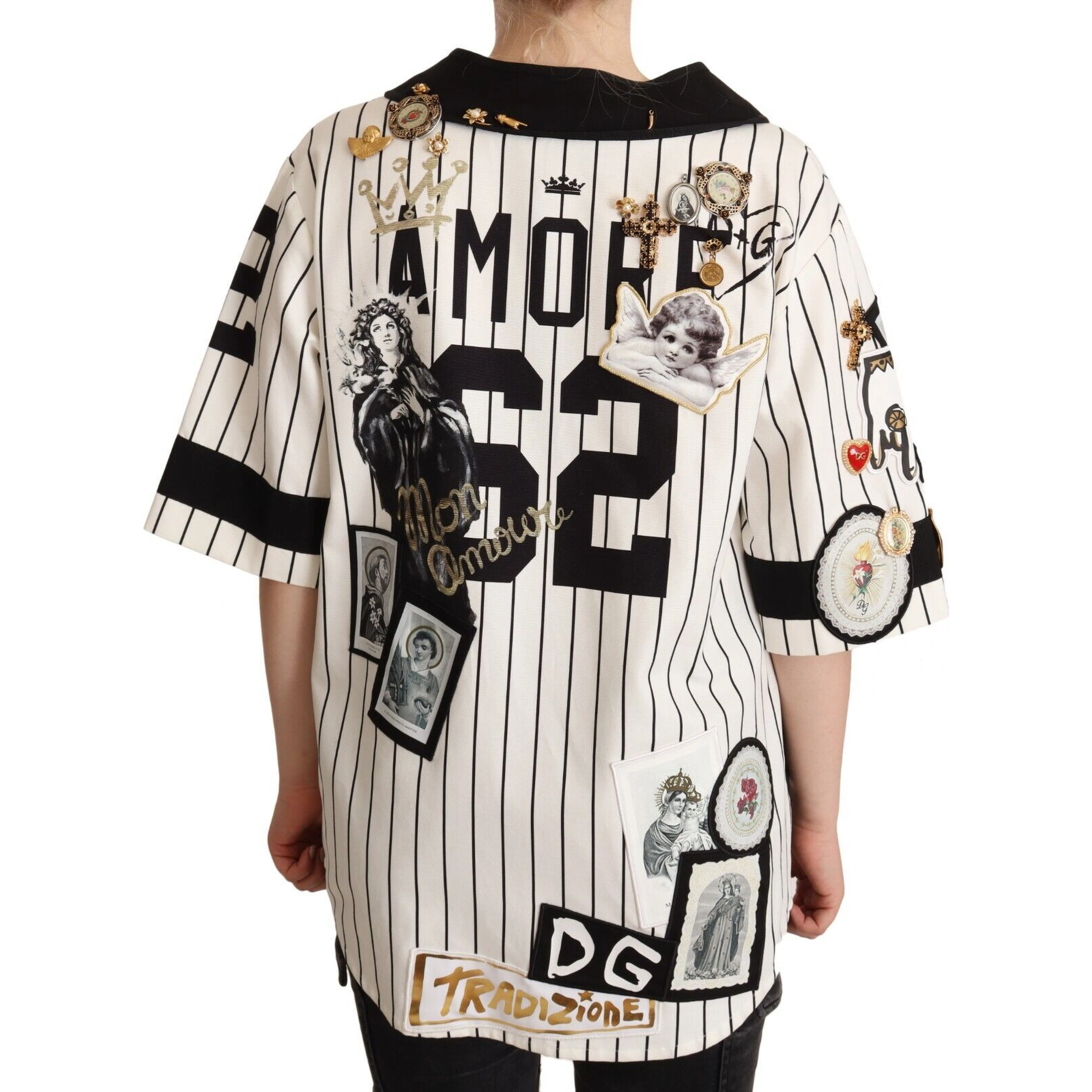 White Cotton Crystal Charms Amore Shirt