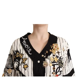 White Cotton Crystal Charms Amore Shirt