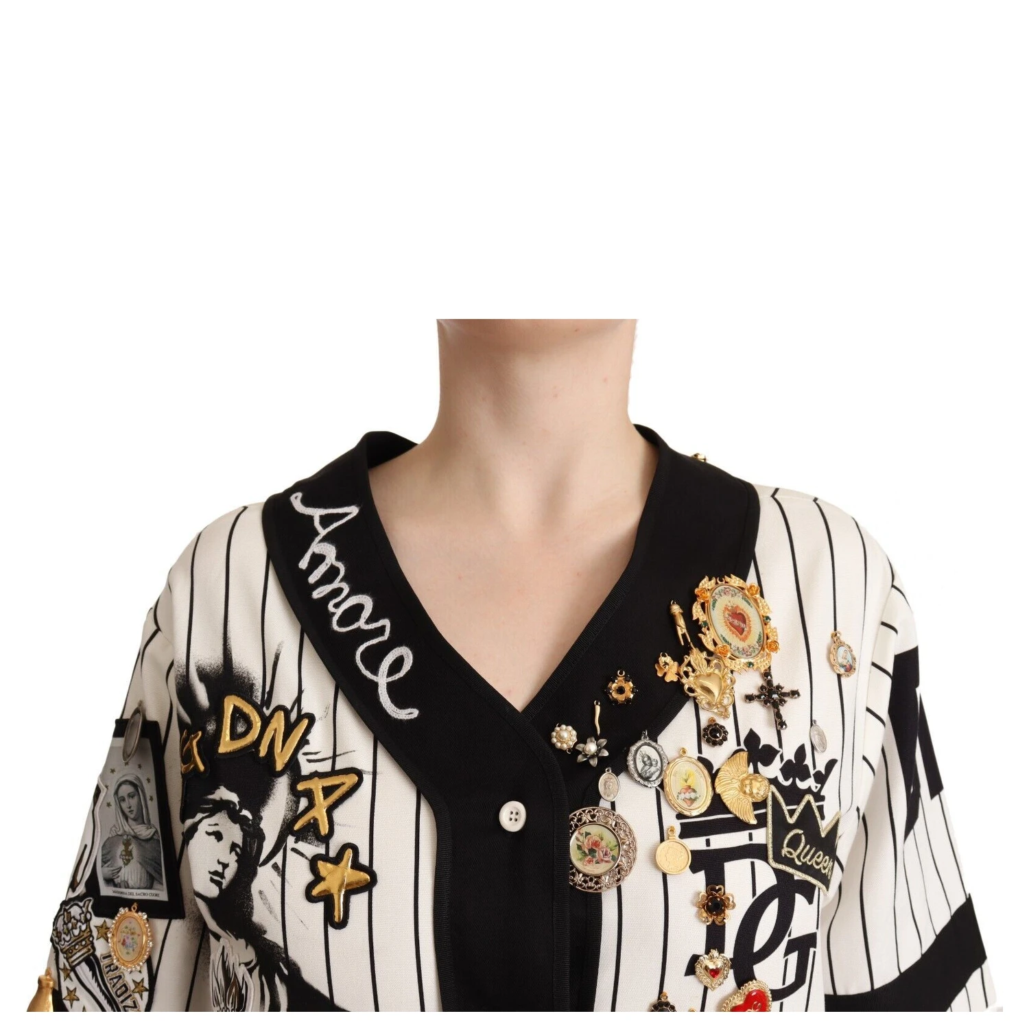 White Cotton Crystal Charms Amore Shirt