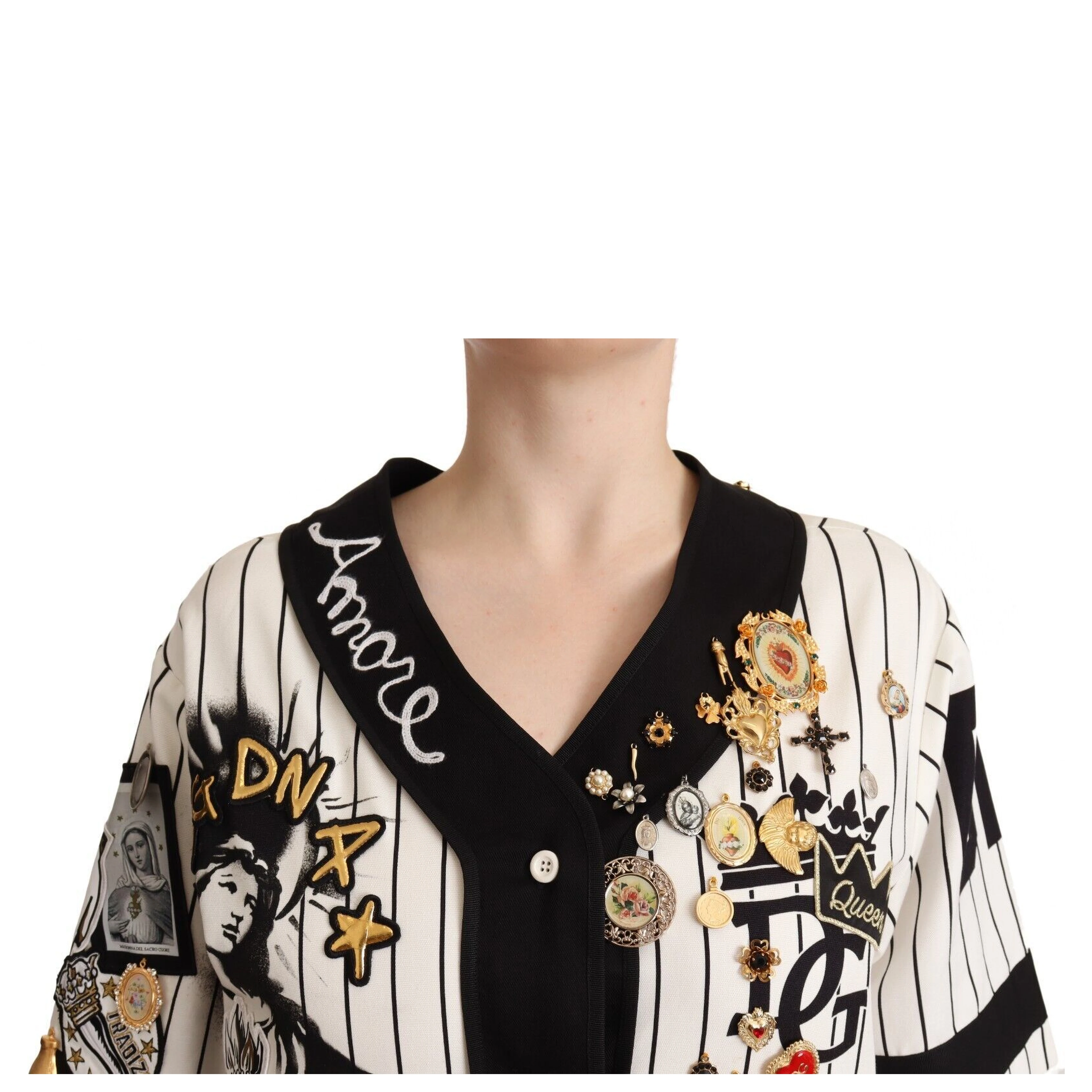 White Cotton Crystal Charms Amore Shirt