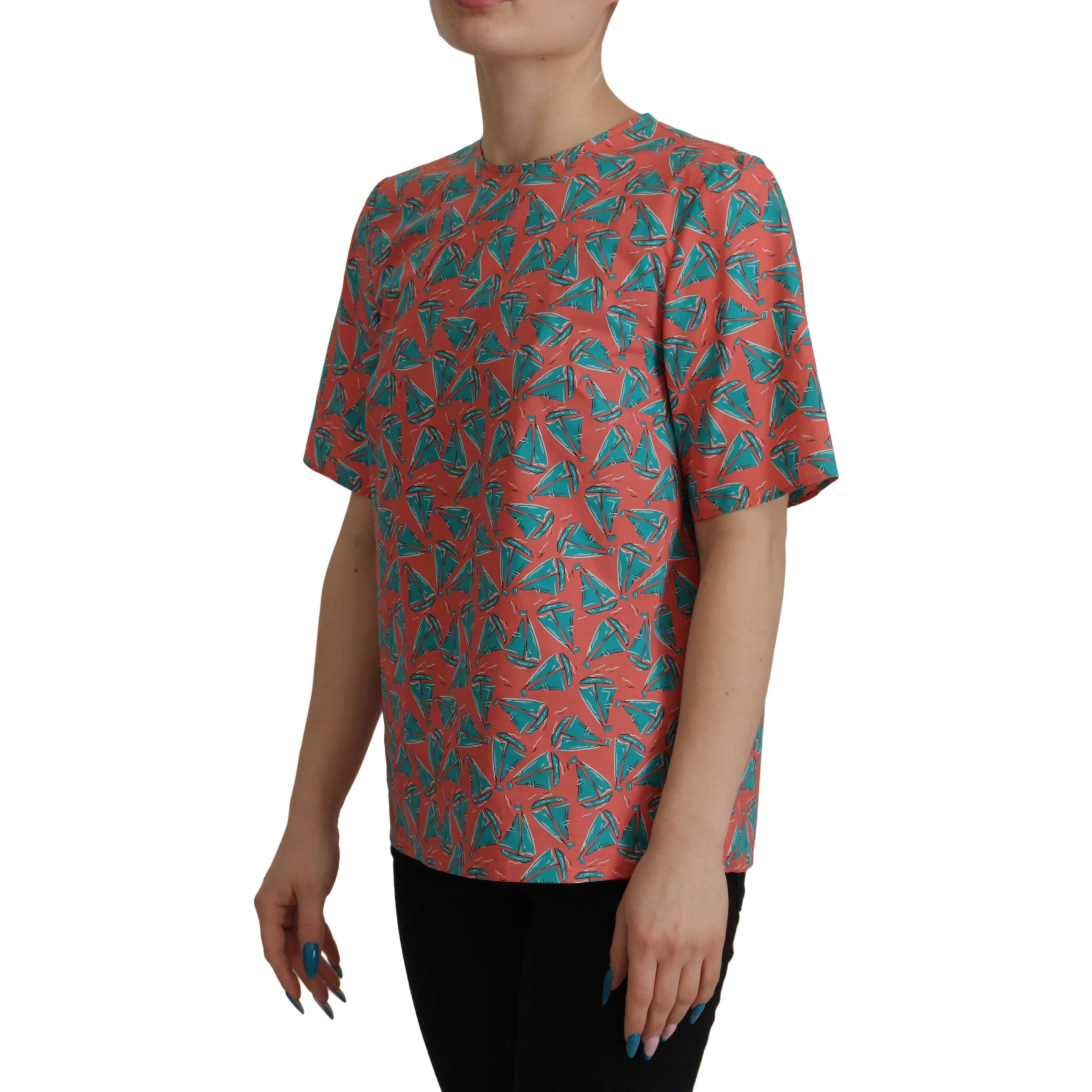 Pink Sail Boat Print Cotton T-shirt