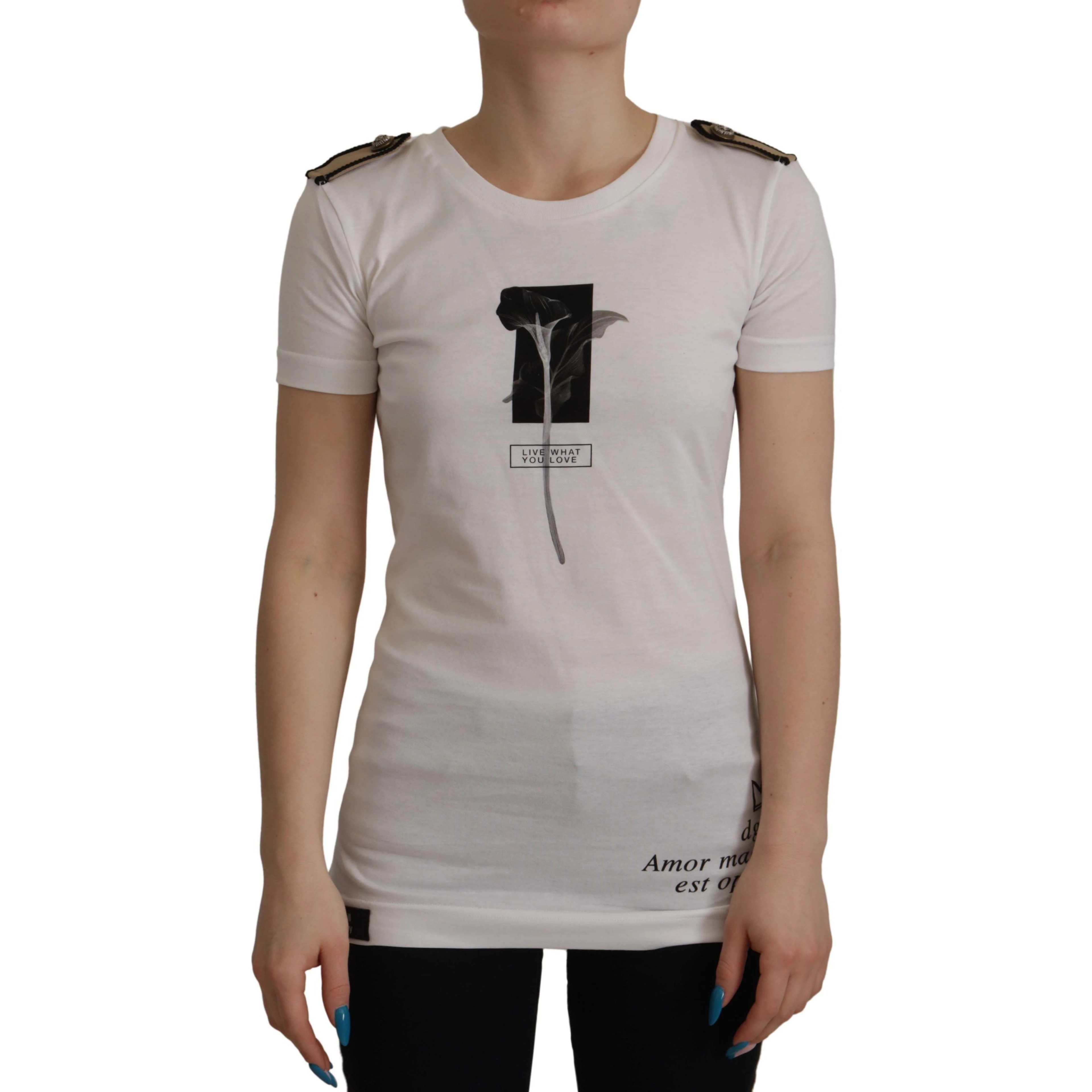 White Black Roses Crewneck Cotton  T-shirt