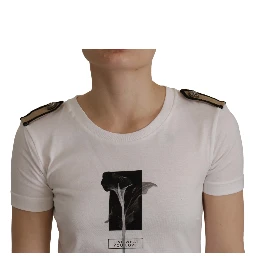White Black Roses Crewneck Cotton  T-shirt