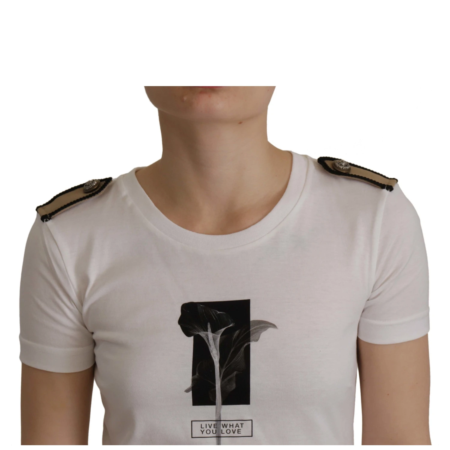 White Black Roses Crewneck Cotton  T-shirt