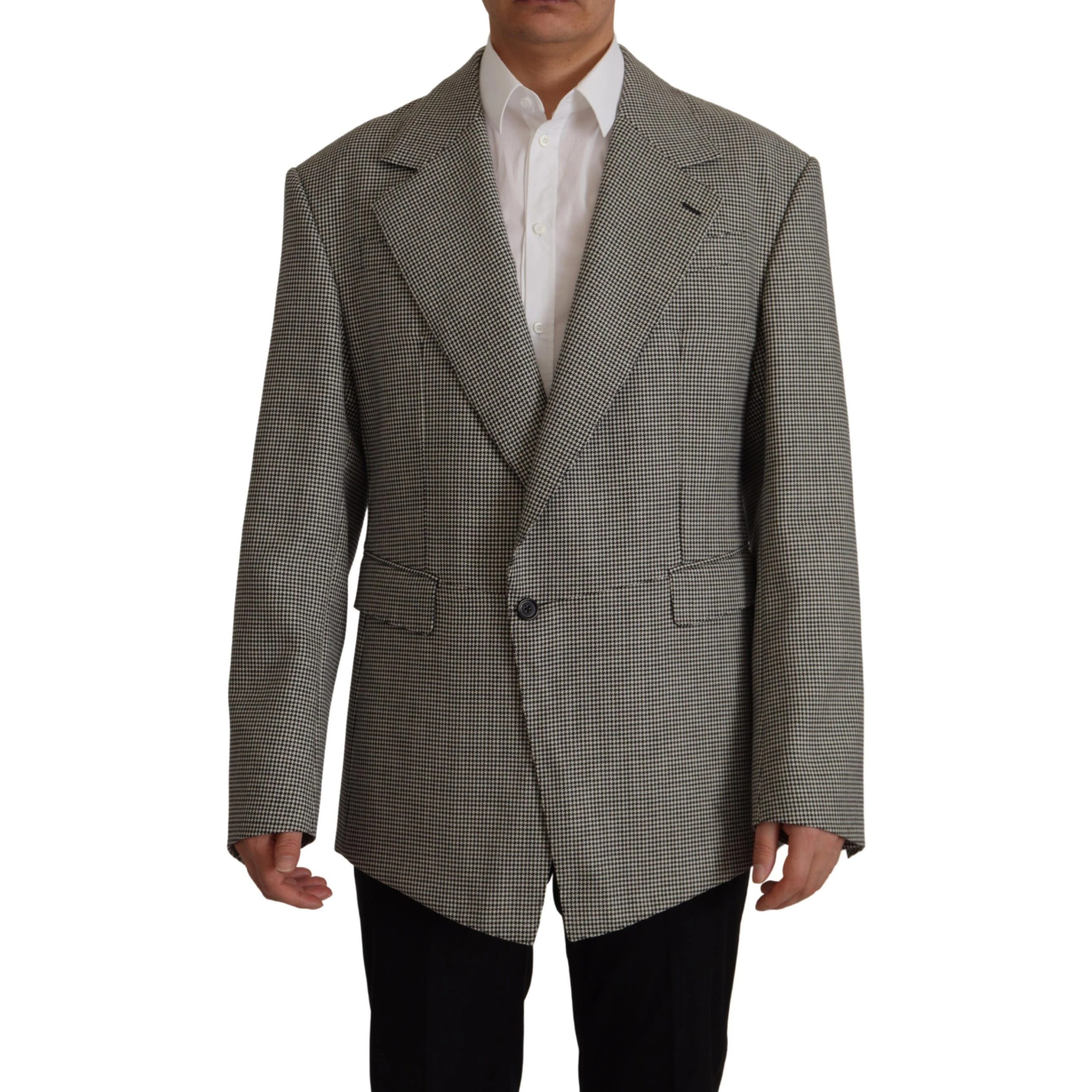 Gray Checkered Single Breasted Jacket Blazer