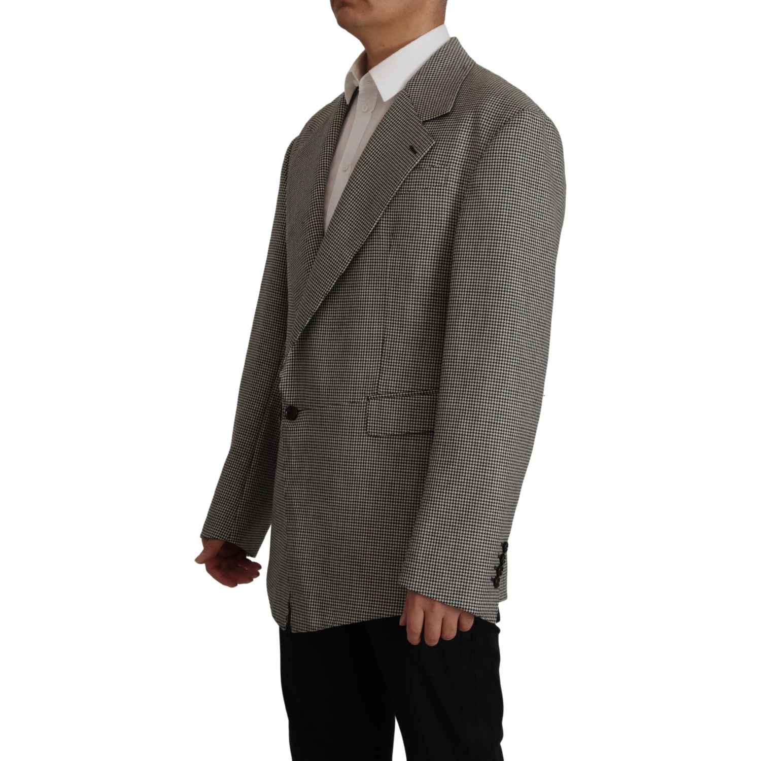 Gray Checkered Single Breasted Jacket Blazer