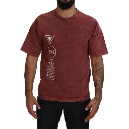 Maroon Print Round Neck Short Sleeves T-shirt