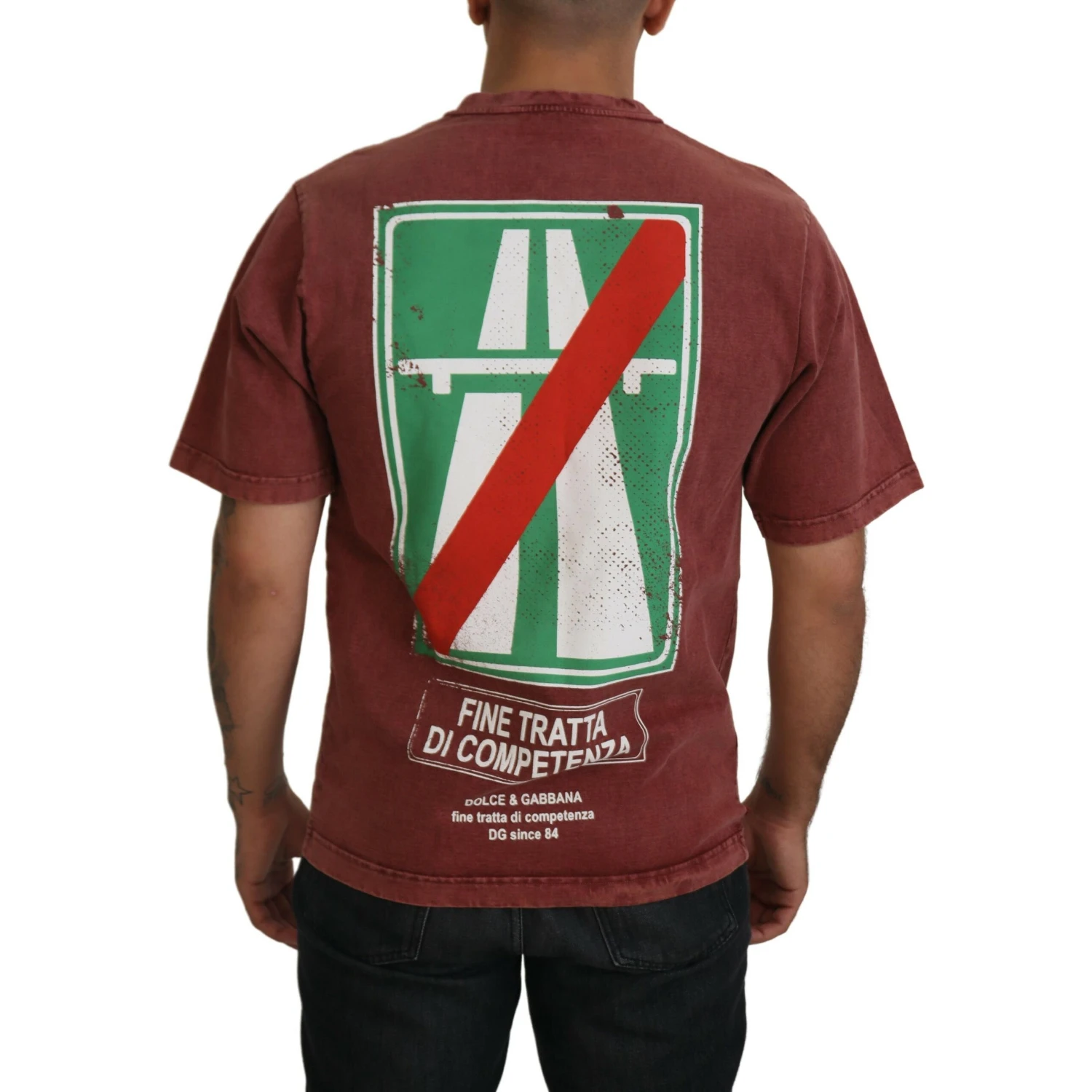 Maroon Print Round Neck Short Sleeves T-shirt