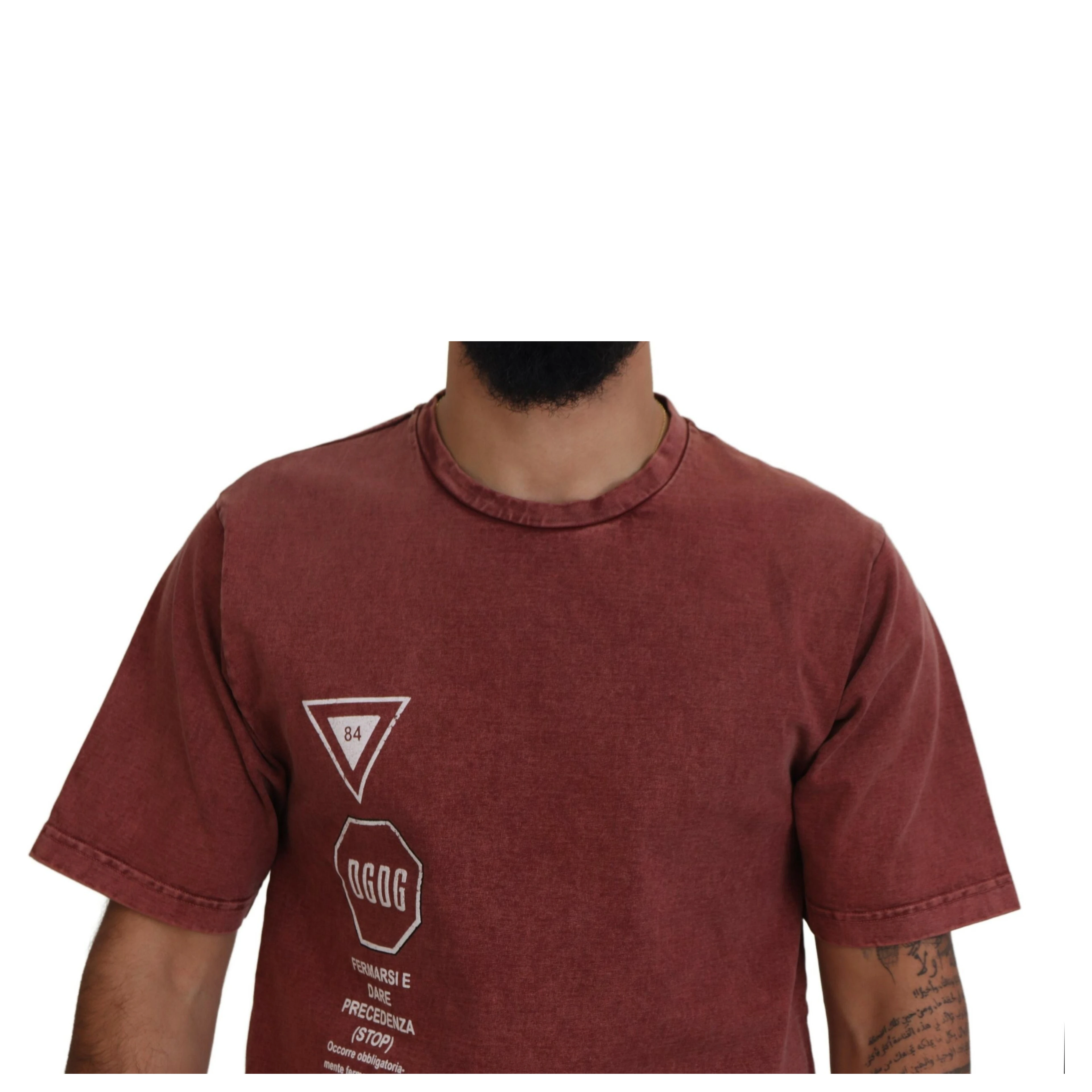 Maroon Print Round Neck Short Sleeves T-shirt