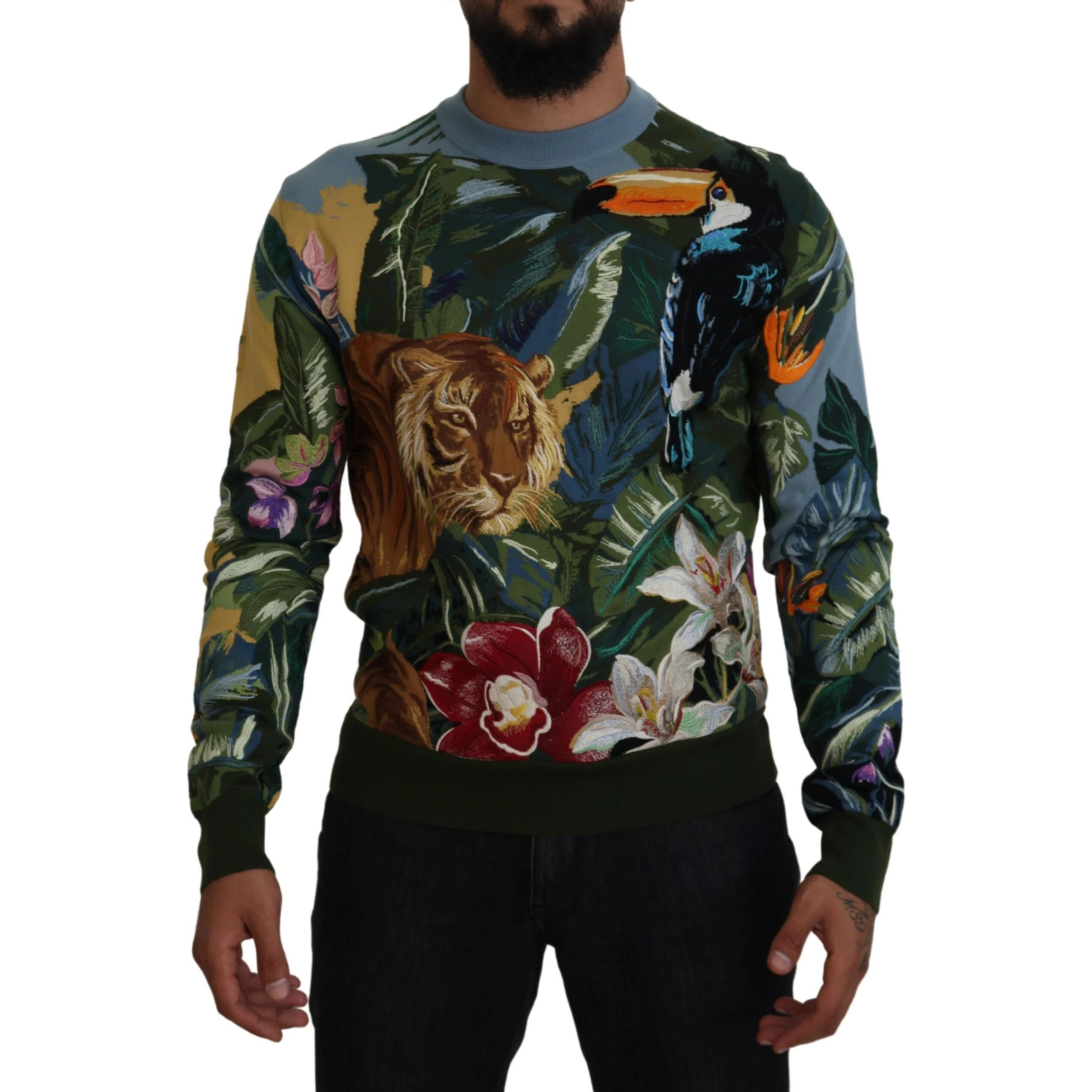 Multicolor Jungle Wool Pullover Logo Sweater