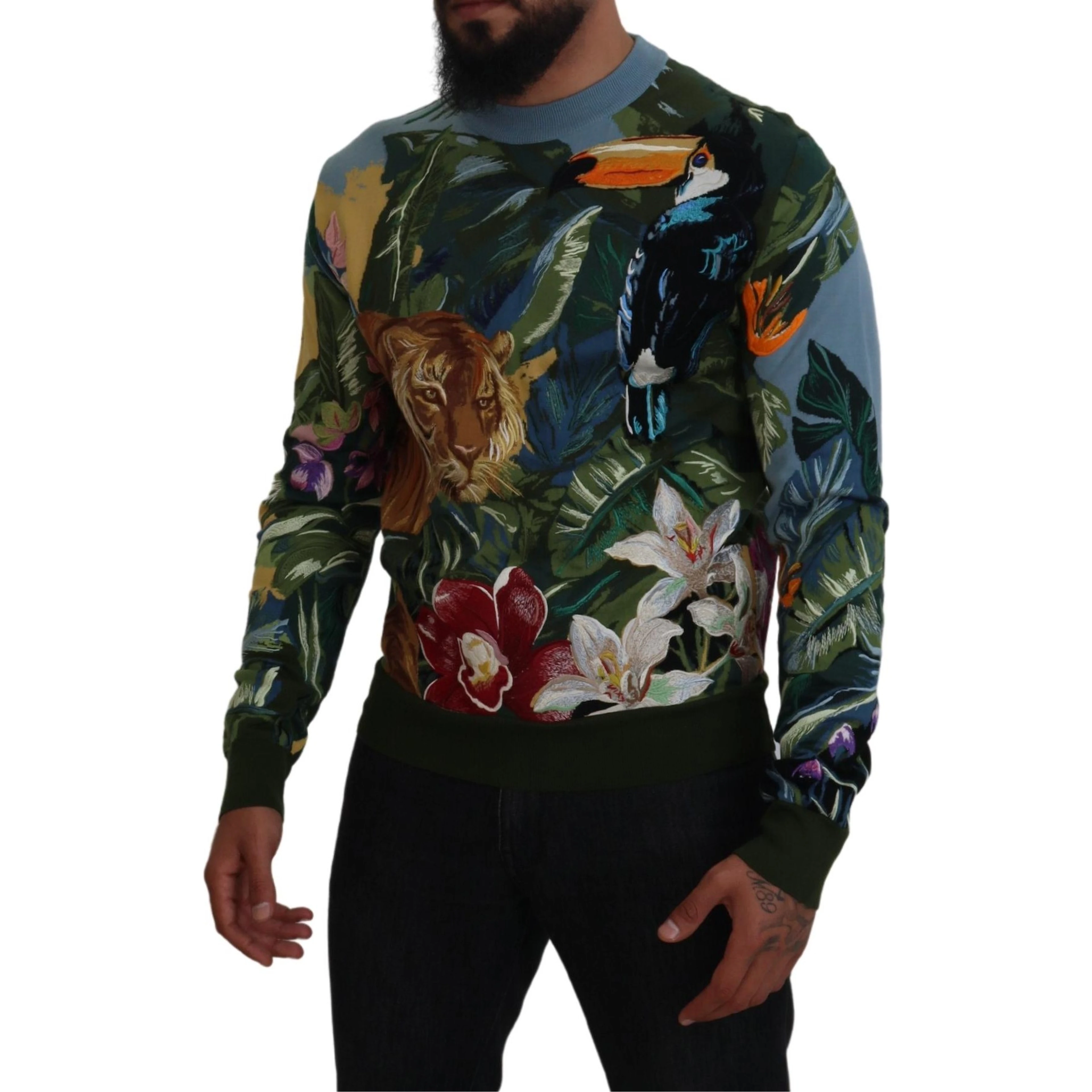 Multicolor Jungle Wool Pullover Logo Sweater