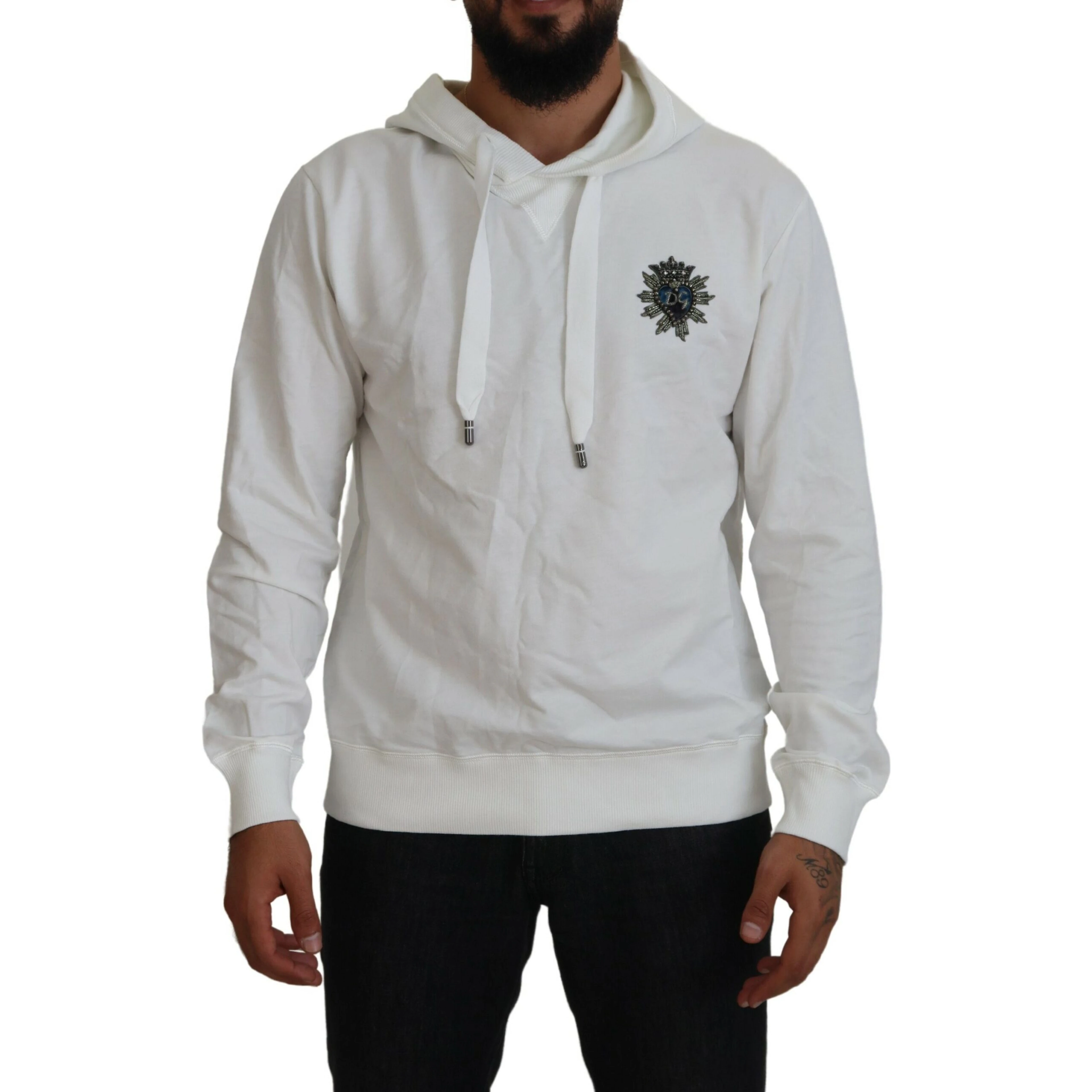 White Cotton Hooded Sweatshirt Logo Sweater