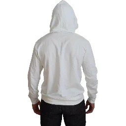 White Cotton Hooded Sweatshirt Logo Sweater