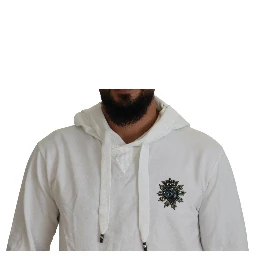 White Cotton Hooded Sweatshirt Logo Sweater