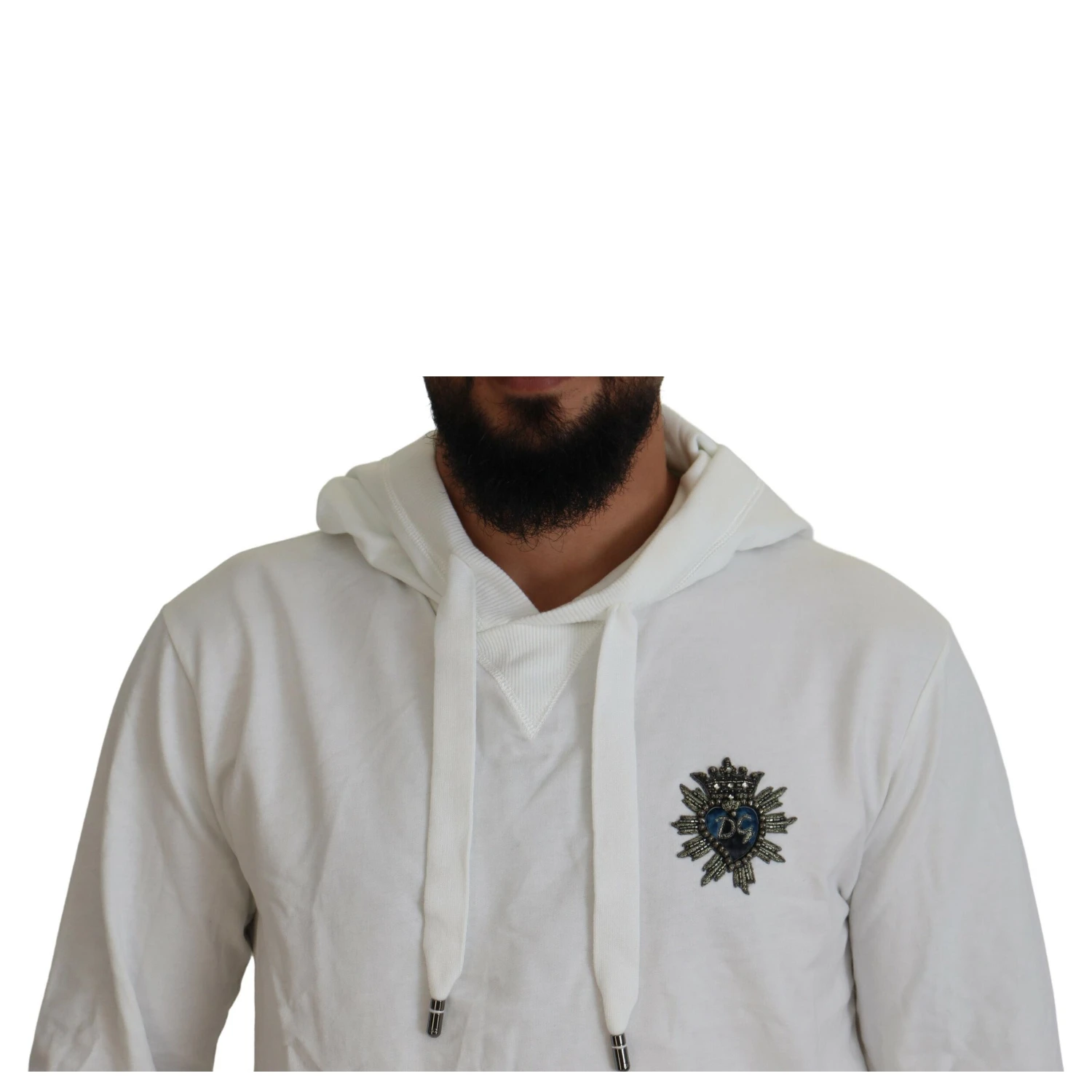 White Cotton Hooded Sweatshirt Logo Sweater