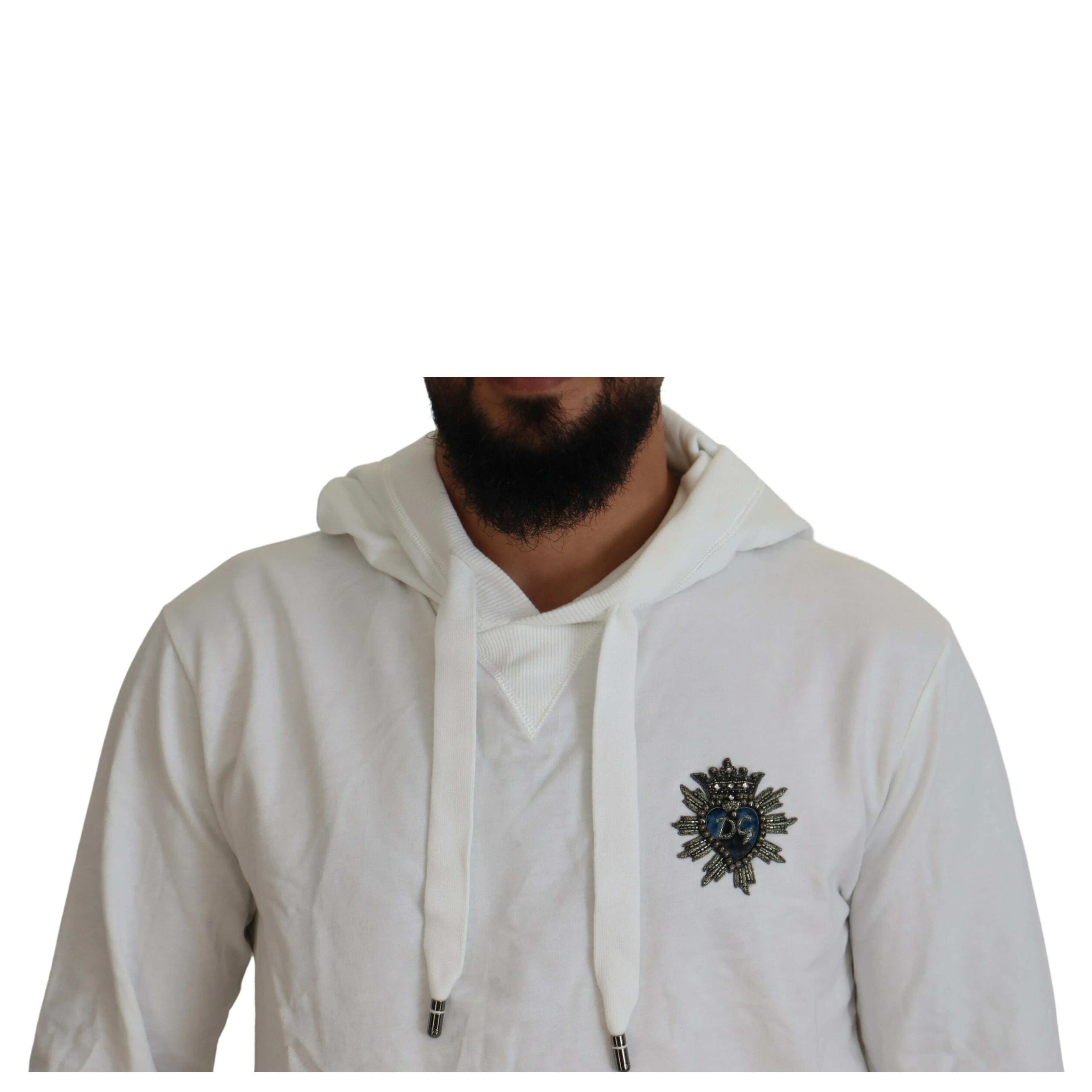 White Cotton Hooded Sweatshirt Logo Sweater