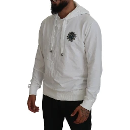 White Cotton Hooded Sweatshirt Logo Sweater