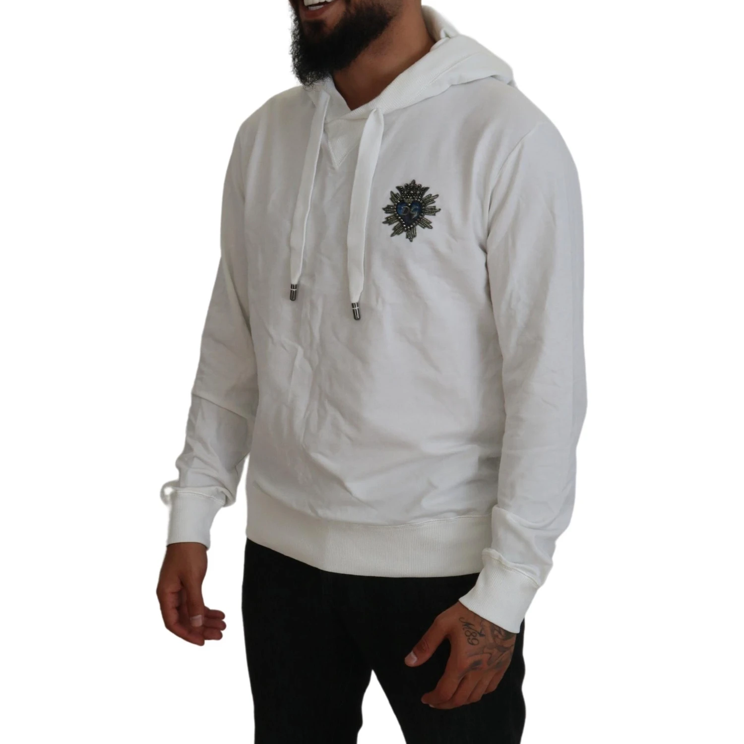 White Cotton Hooded Sweatshirt Logo Sweater