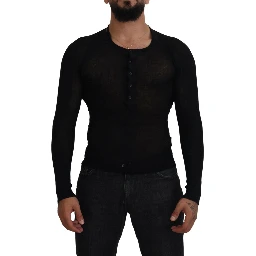 Black Cashmere Button Pullover Sweater