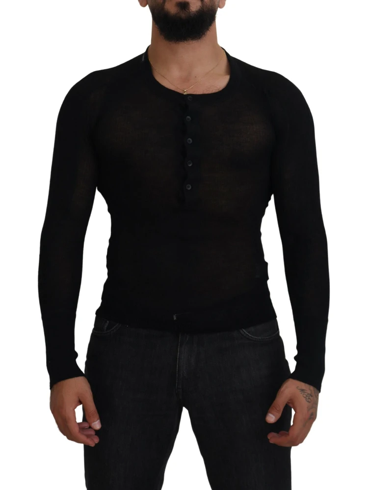 Black Cashmere Button Pullover Sweater