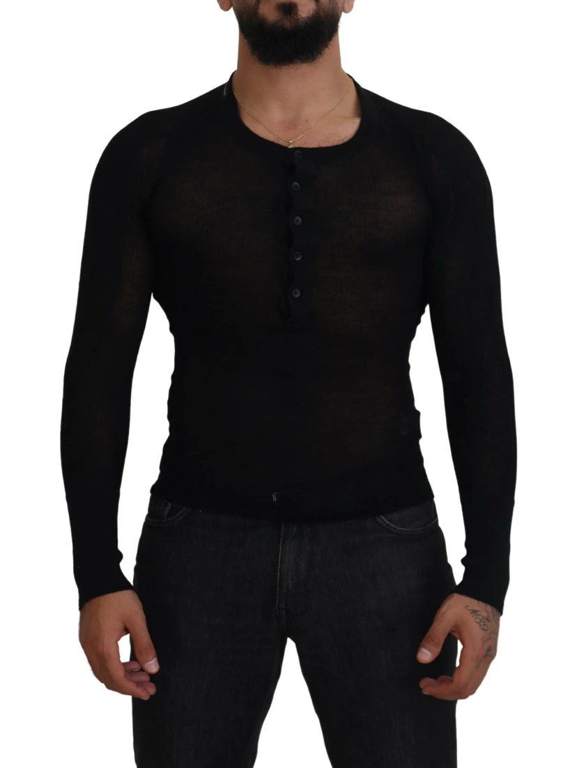 Black Cashmere Button Pullover Sweater