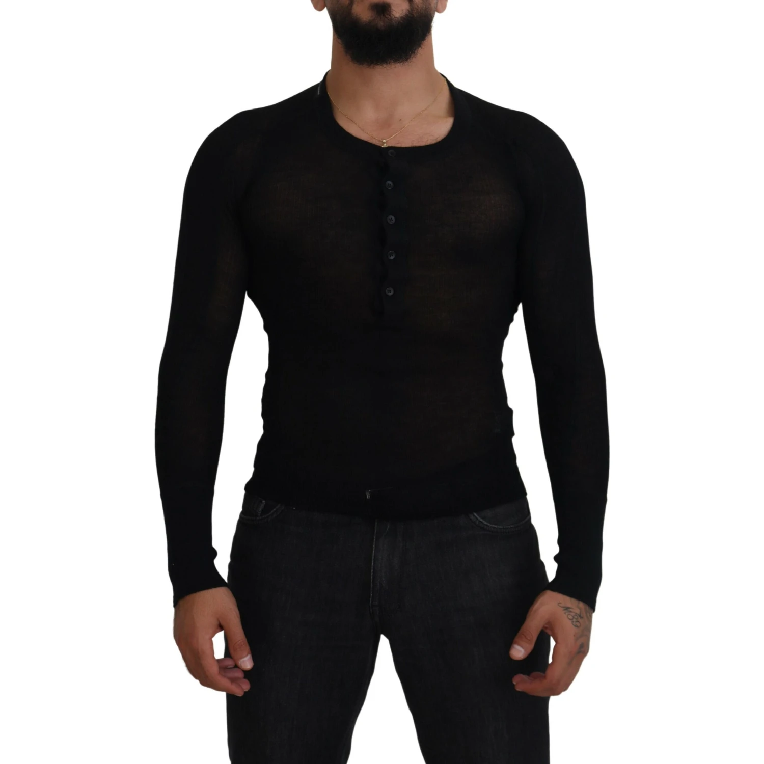 Black Cashmere Button Pullover Sweater