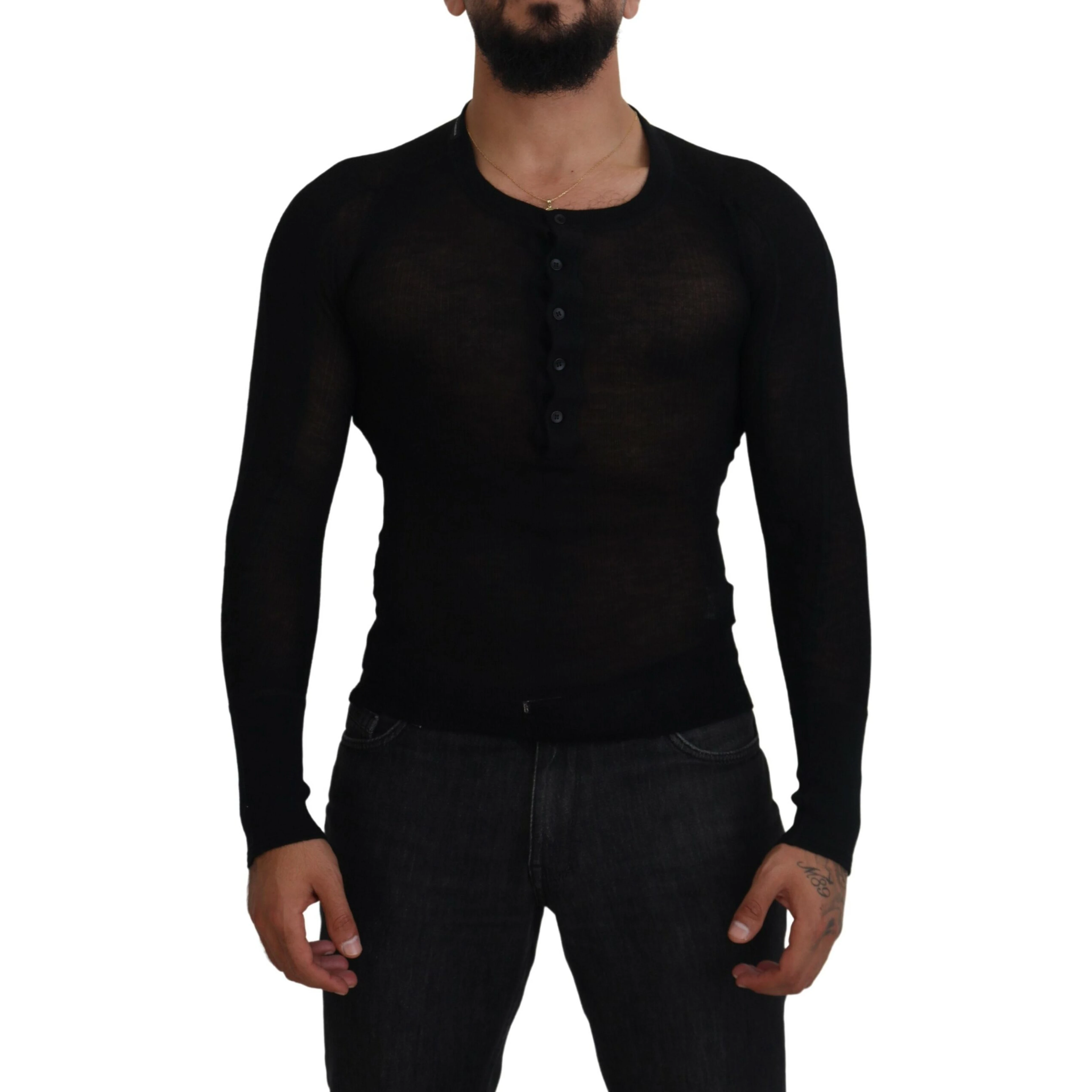 Black Cashmere Button Pullover Sweater