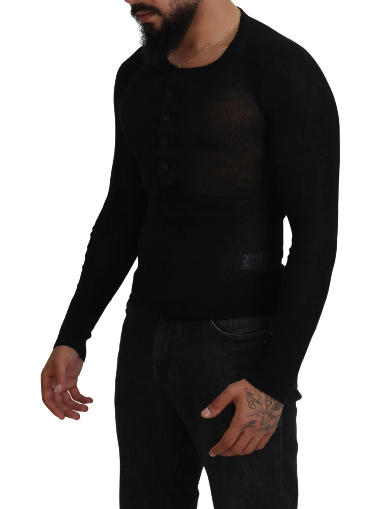 Black Cashmere Button Pullover Sweater alternative