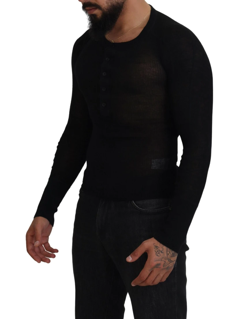 Black Cashmere Button Pullover Sweater