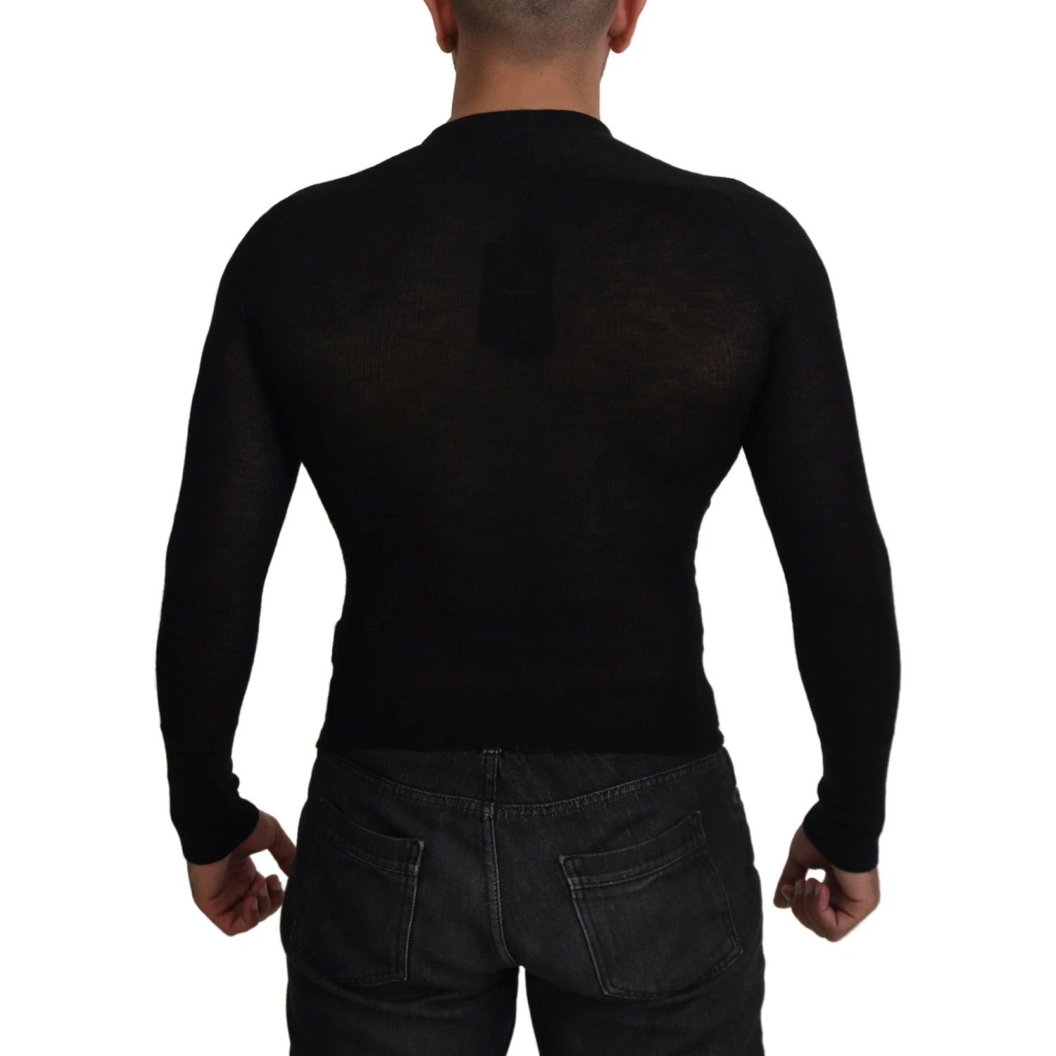 Black Cashmere Button Pullover Sweater