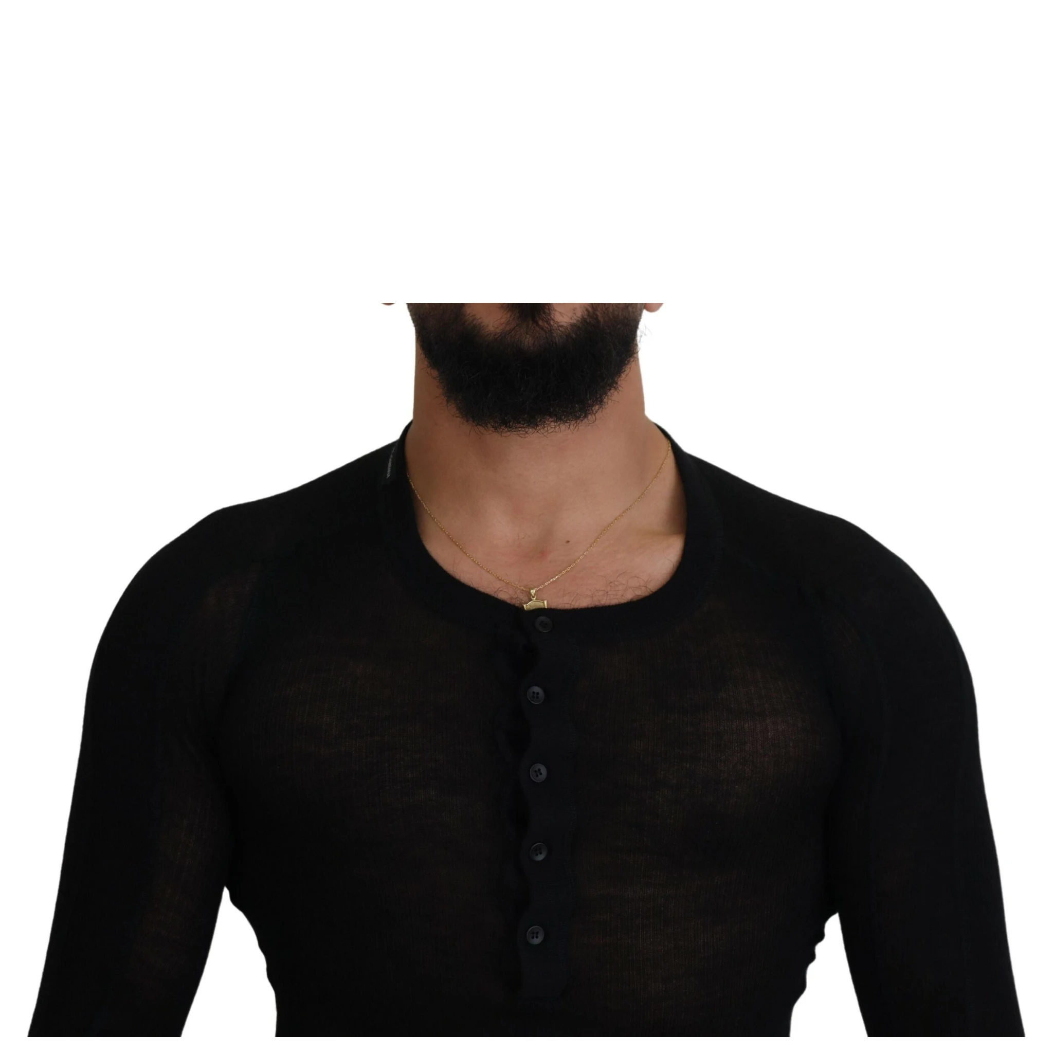 Black Cashmere Button Pullover Sweater