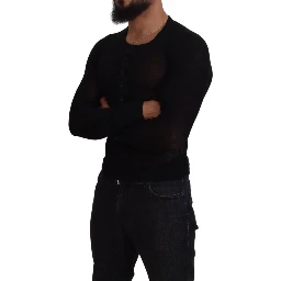 Black Cashmere Button Pullover Sweater