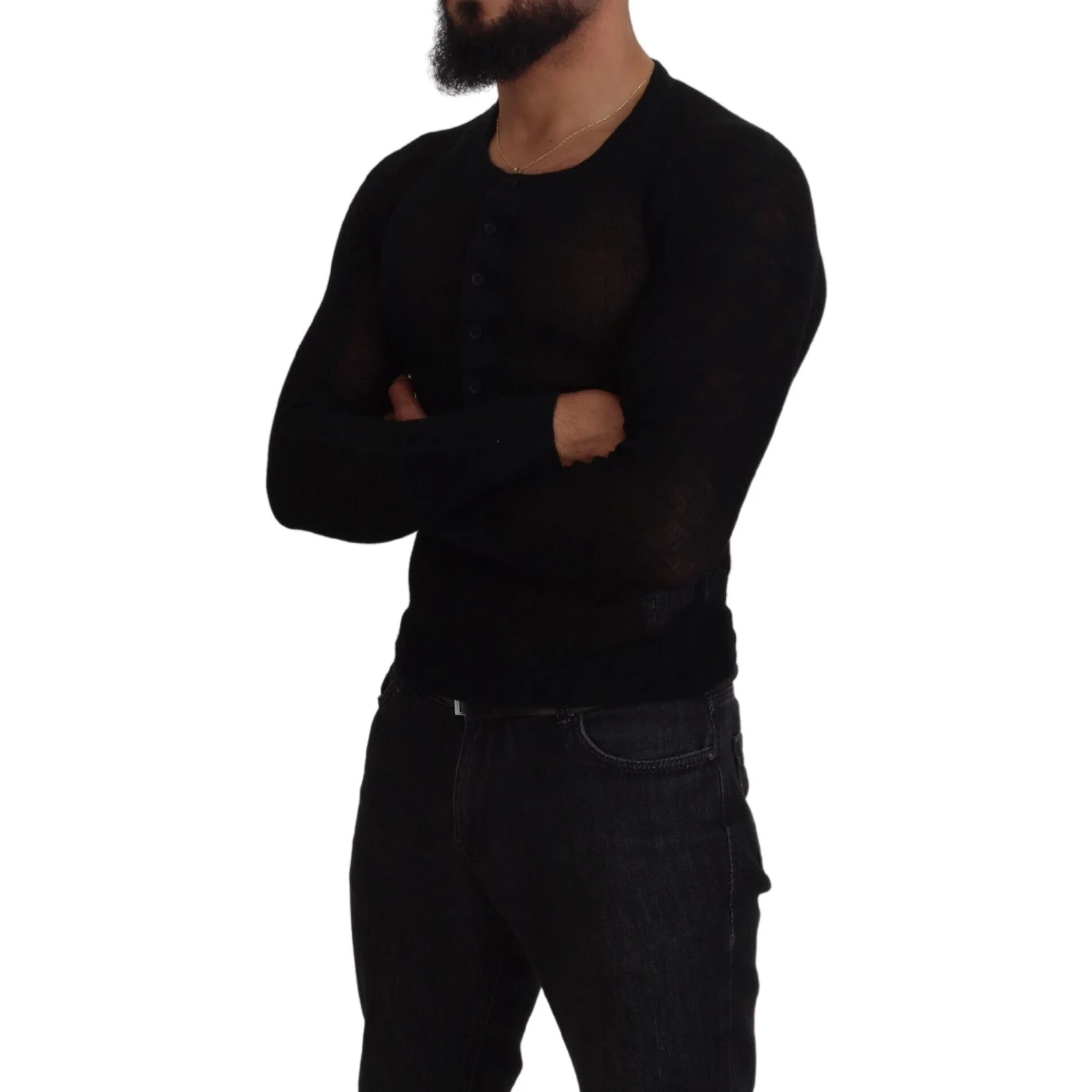 Black Cashmere Button Pullover Sweater