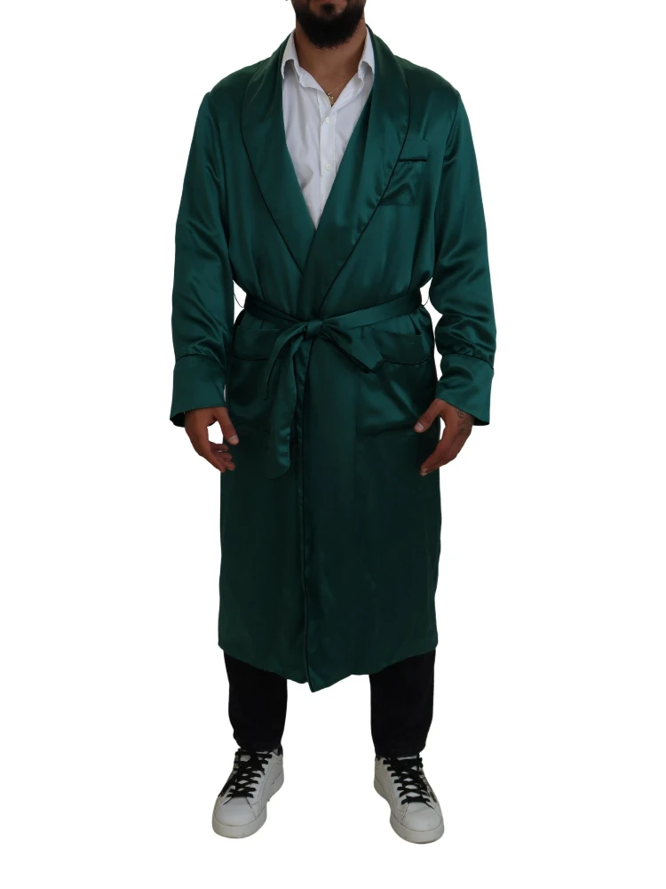 Green Silk Waist Belt Robe Sleepwear