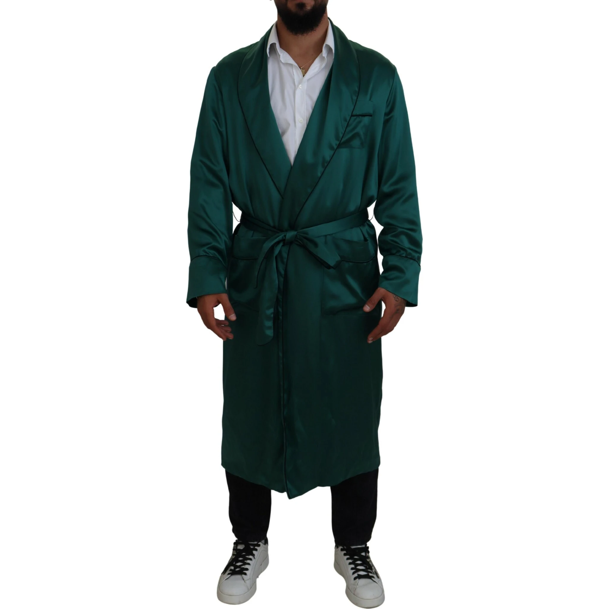 Green Silk Waist Belt Robe Sleepwear
