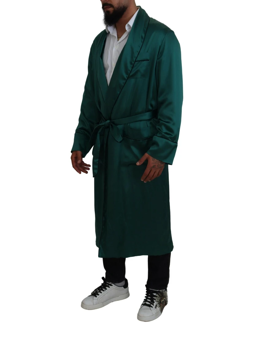 Green Silk Waist Belt Robe Sleepwear