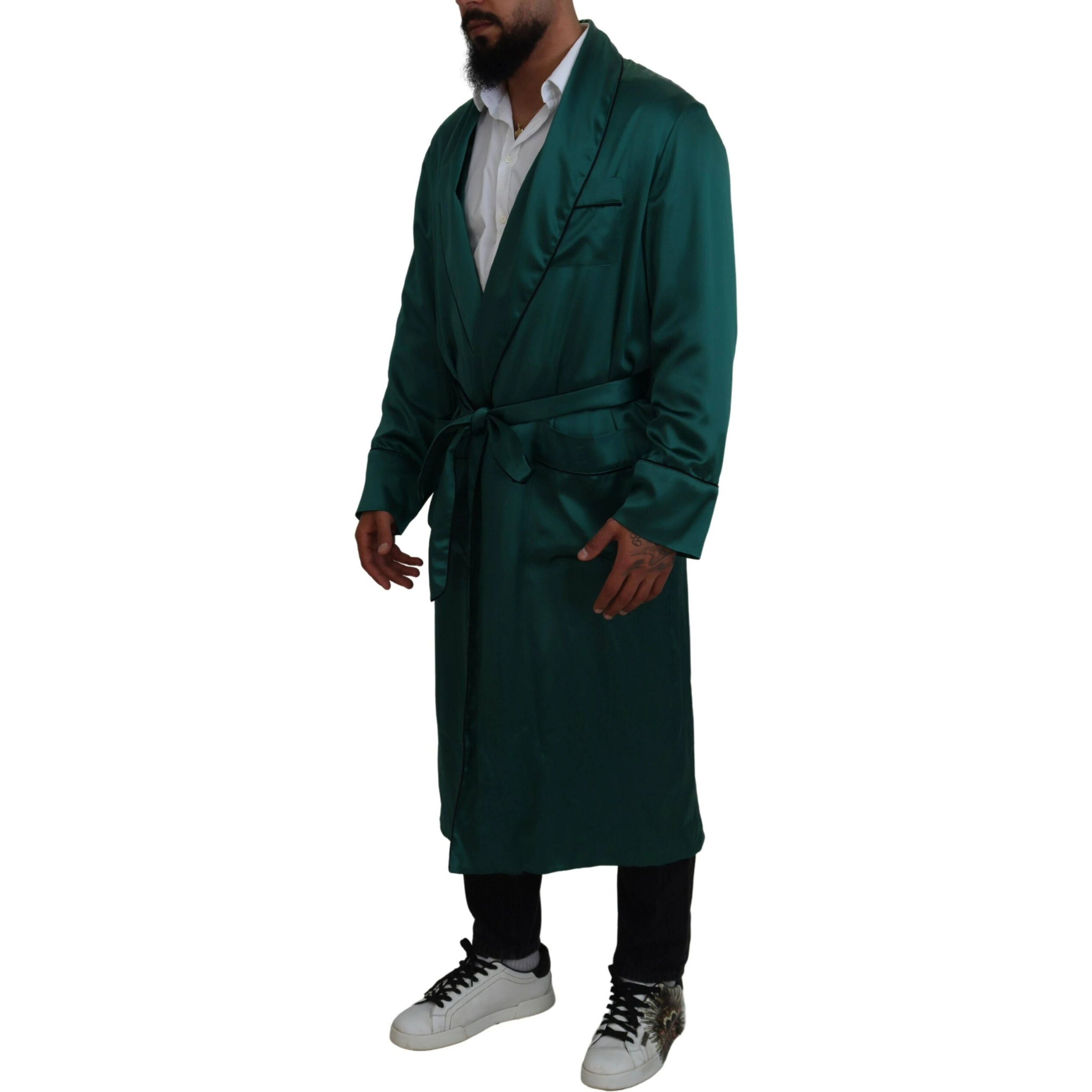 Green Silk Waist Belt Robe Sleepwear