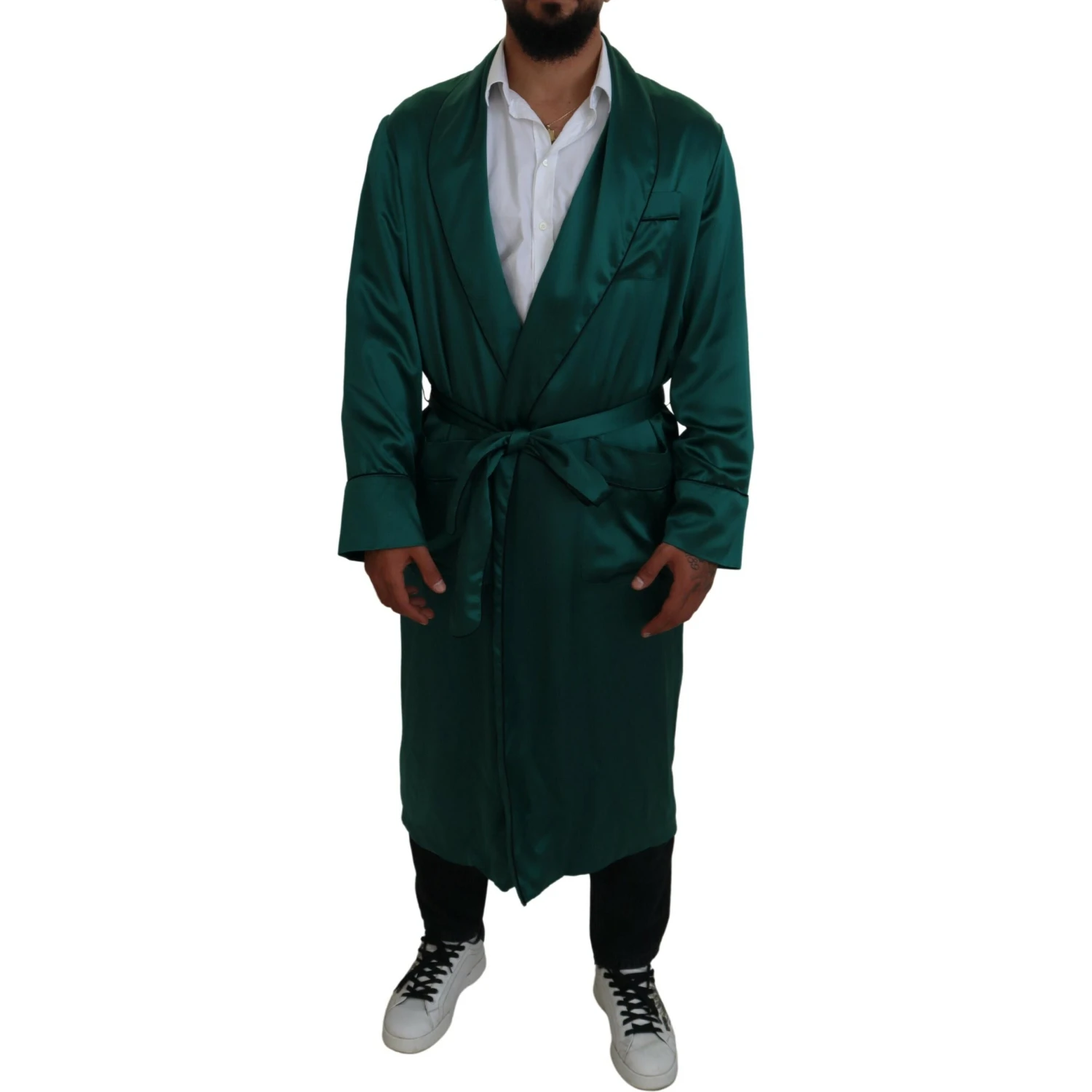 Green Silk Waist Belt Robe Sleepwear