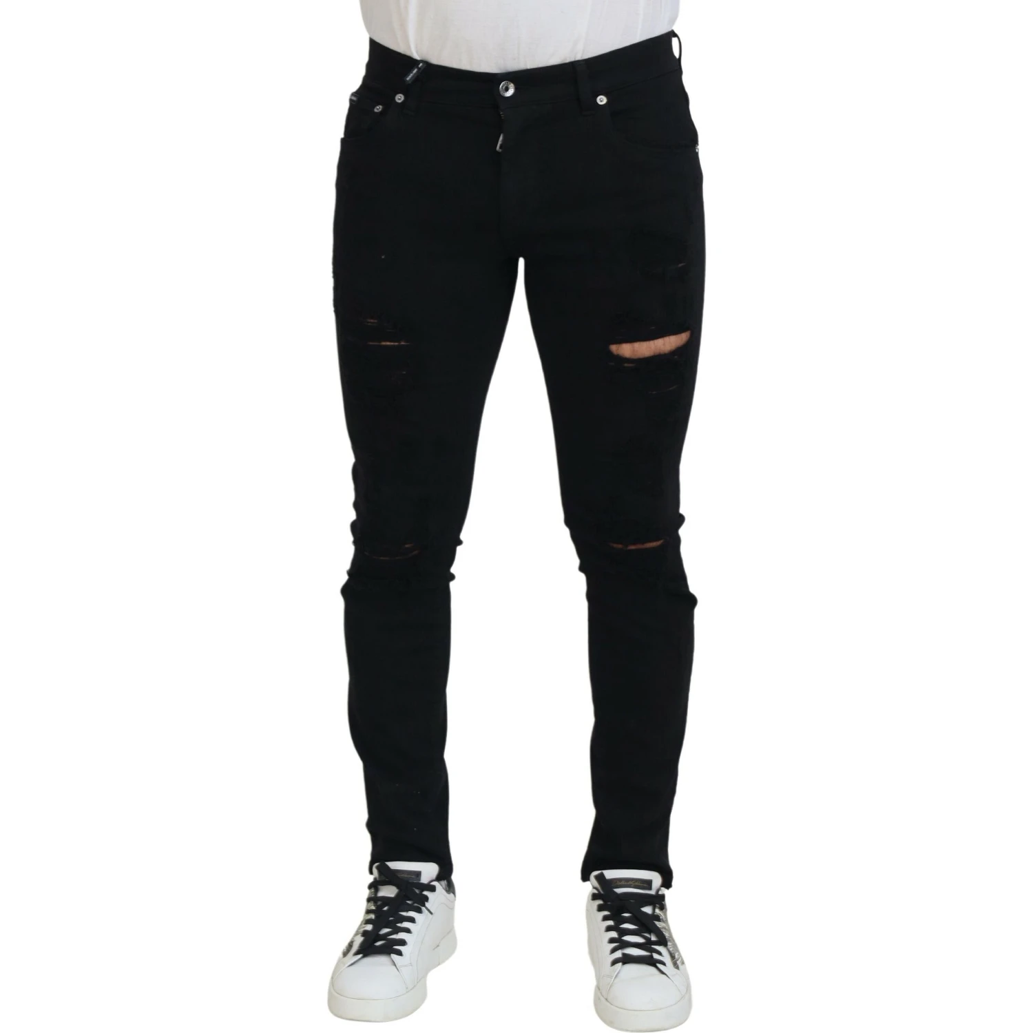 Black Slim Fit Tattered Denim Cotton Jeans
