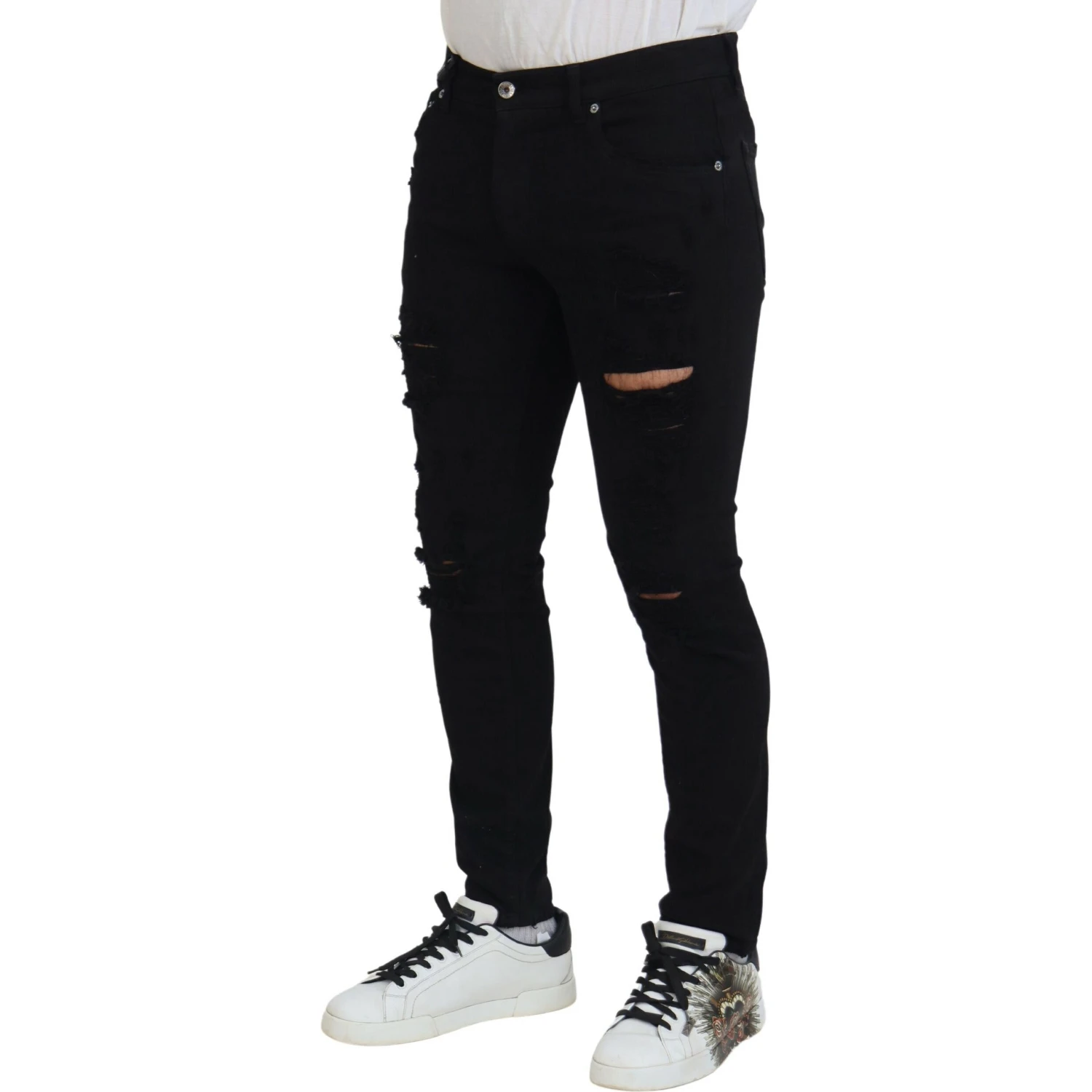 Black Slim Fit Tattered Denim Cotton Jeans