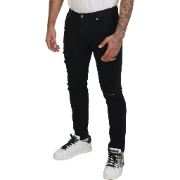 Black Slim Fit Tattered Denim Cotton Jeans