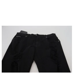 Black Slim Fit Tattered Denim Cotton Jeans