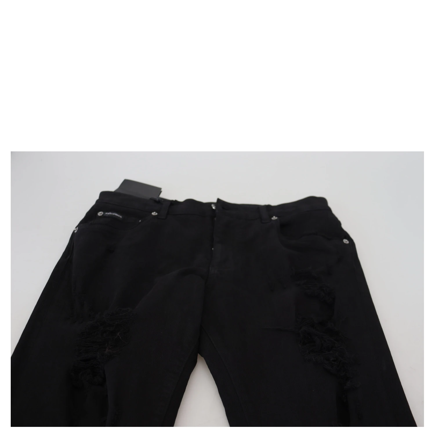 Black Slim Fit Tattered Denim Cotton Jeans