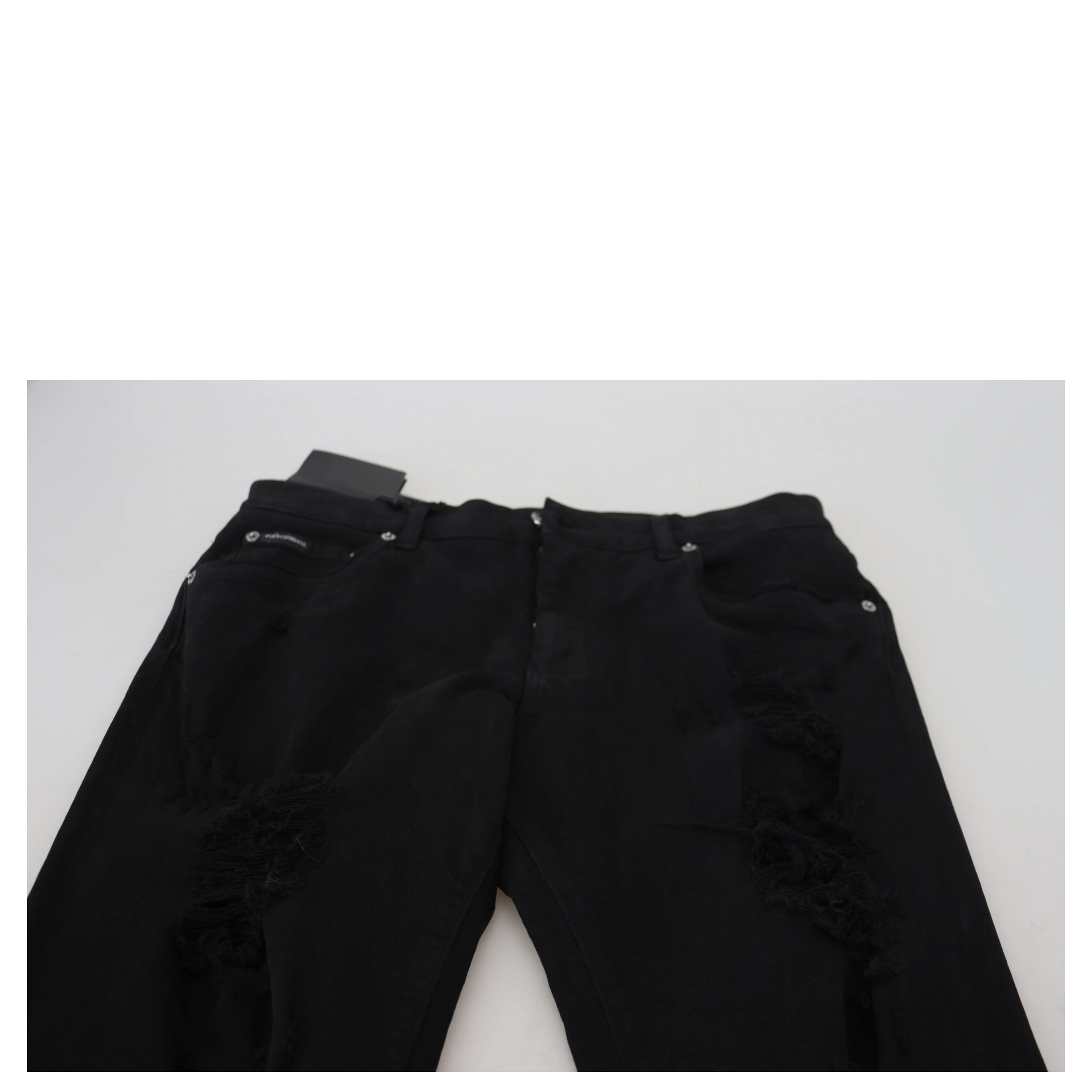 Black Slim Fit Tattered Denim Cotton Jeans