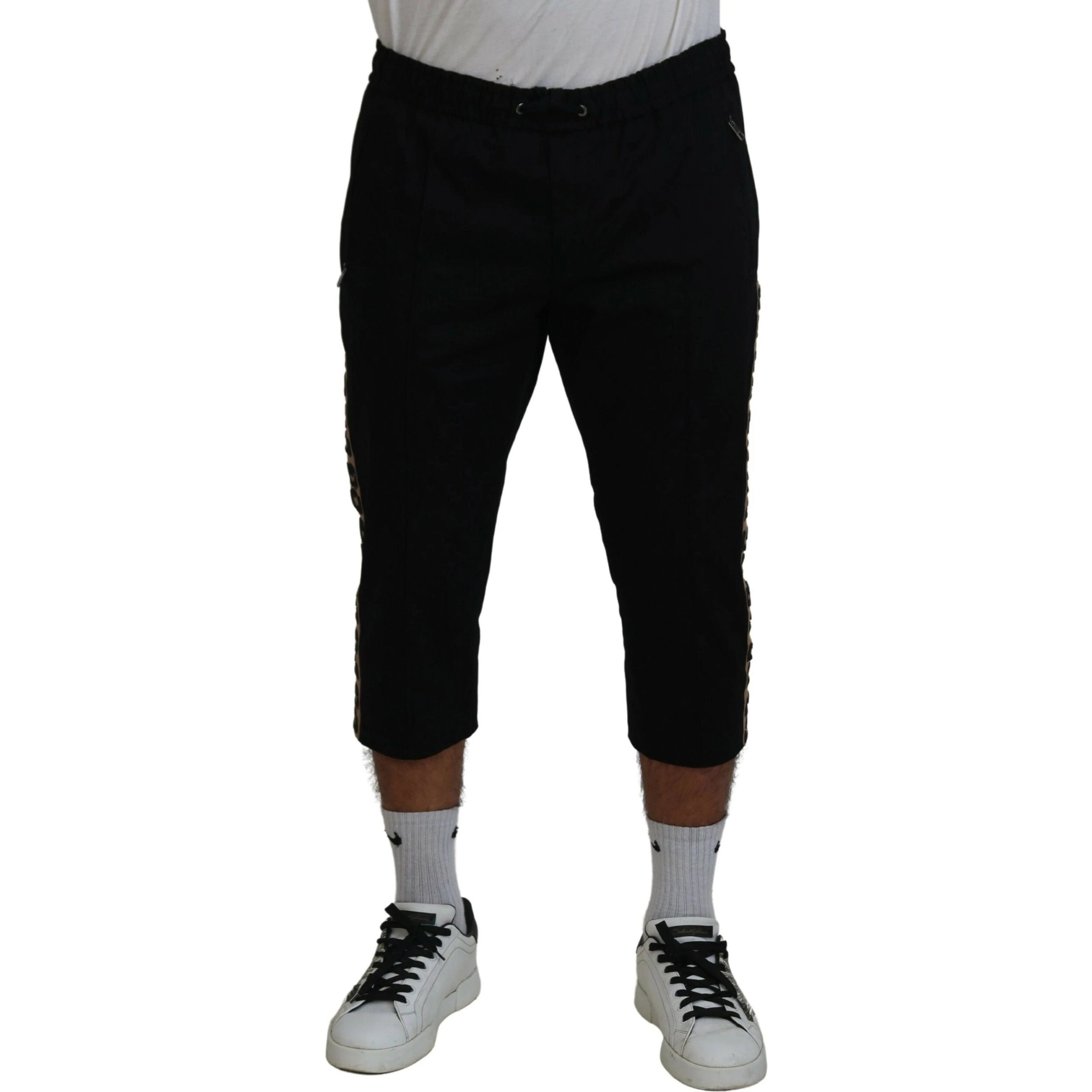 Black Cotton Elastic Waist DG Logo Cropped Pants