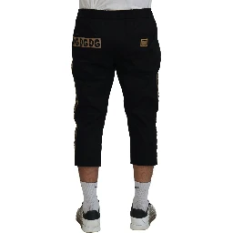 Black Cotton Elastic Waist DG Logo Cropped Pants
