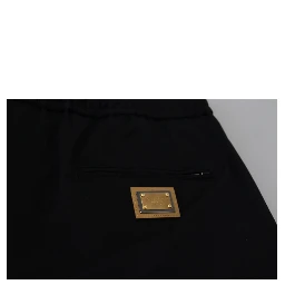Black Cotton Elastic Waist DG Logo Cropped Pants